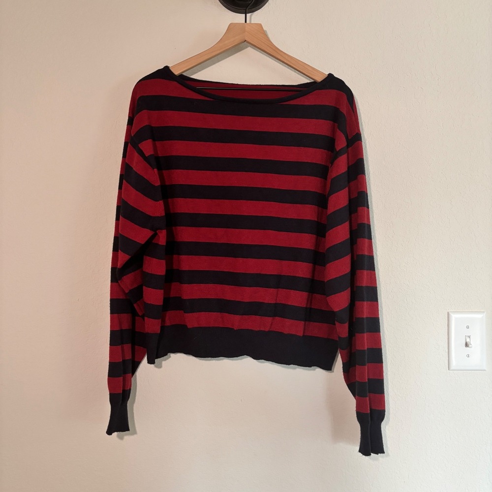 Edikted Sweater Striped Oversized Red Navy Grunge Goth Emo Alt